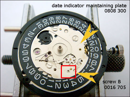 Seiko 7s26 diy disassembly - date indicator maintaining plate