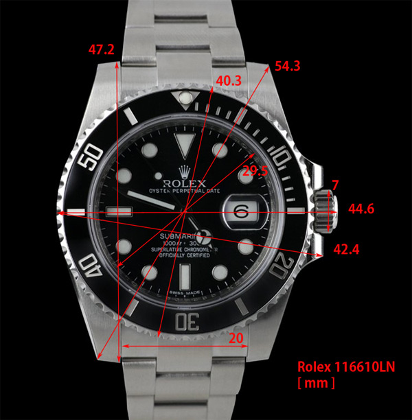 rolex submariner face size